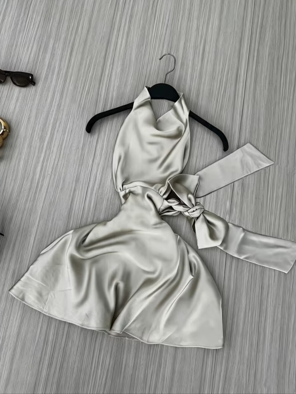 Women'S New Clothing, Temperament Off-Shoulder Neck Tie Satin Dress, Back